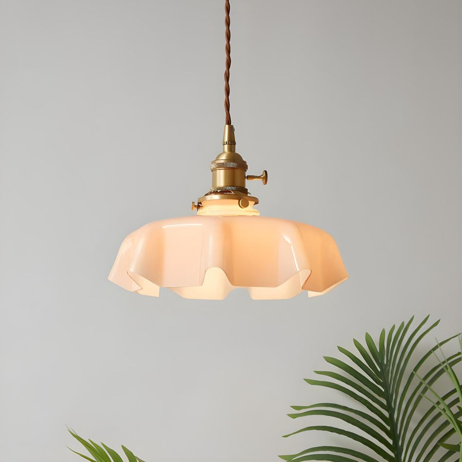Classic Blue Glass Floral Dining Room Pendant Light