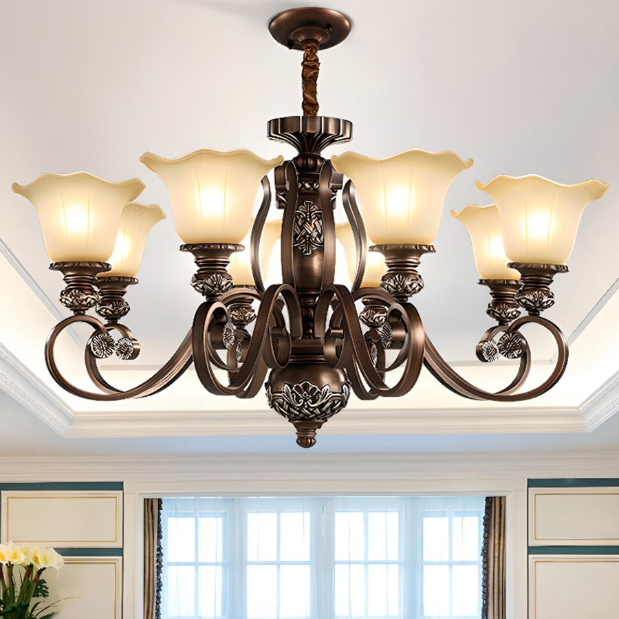 Classic Dome Floral Glass Chandelier Adjustable Chain