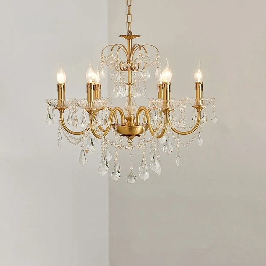 Classic Elegant Candle Gold Clear Crystal Bedroom Chandelier