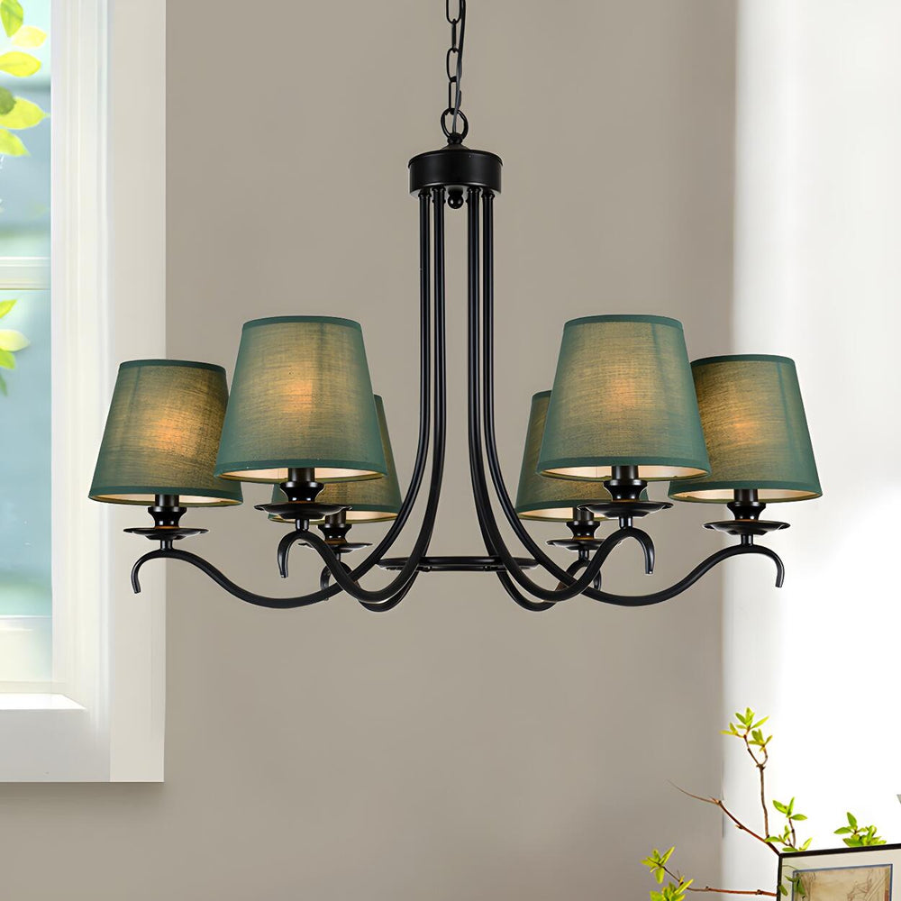 Classic Rustic Fabric Green Round Pendant Chandelier