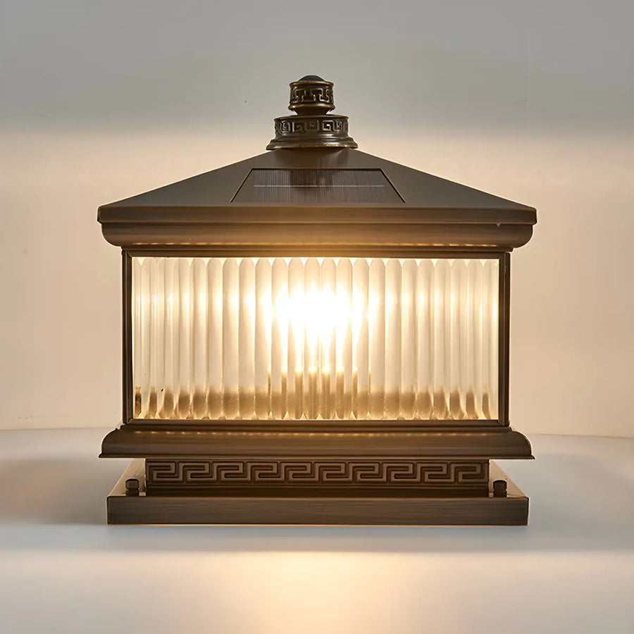 Classic Square Metal Outdoor Solar Bronze Pillar Light
