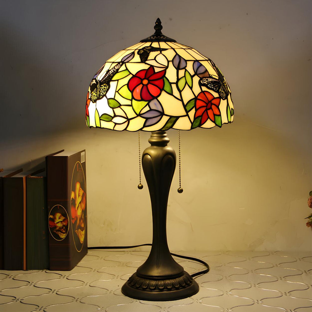 Classic Tiffany Dome Glass Shade Metal Table Lamp