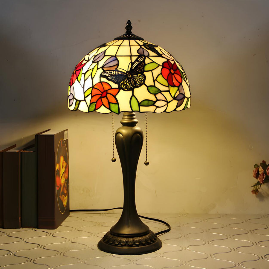 Classic Tiffany Dome Glass Shade Metal Table Lamp