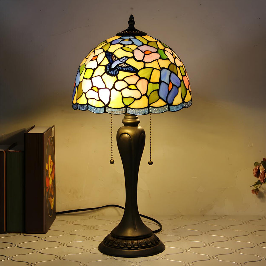 Classic Tiffany Dome Glass Shade Metal Table Lamp