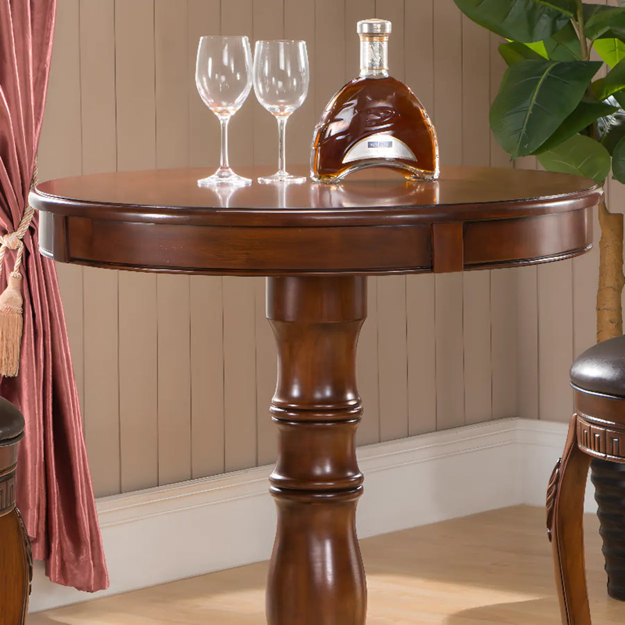 Classic Traditional Brown Wood Round Pedestal Bar Table
