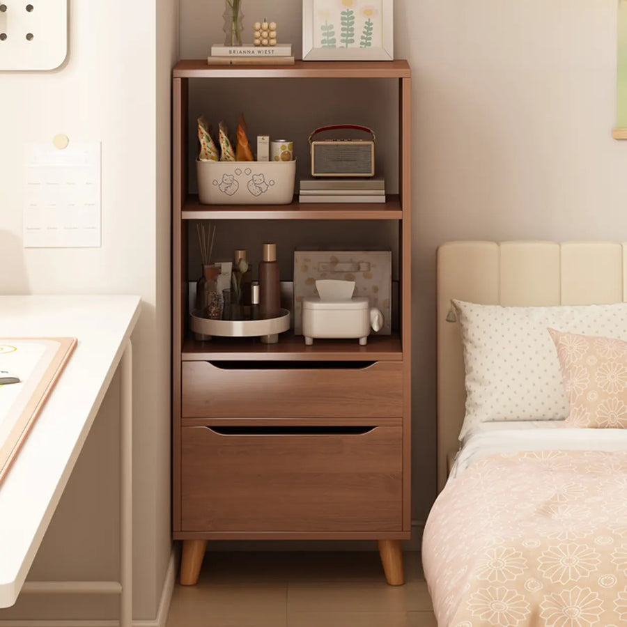 Classic Walnut Rectangular Wood Drawers Narrow Bookcase