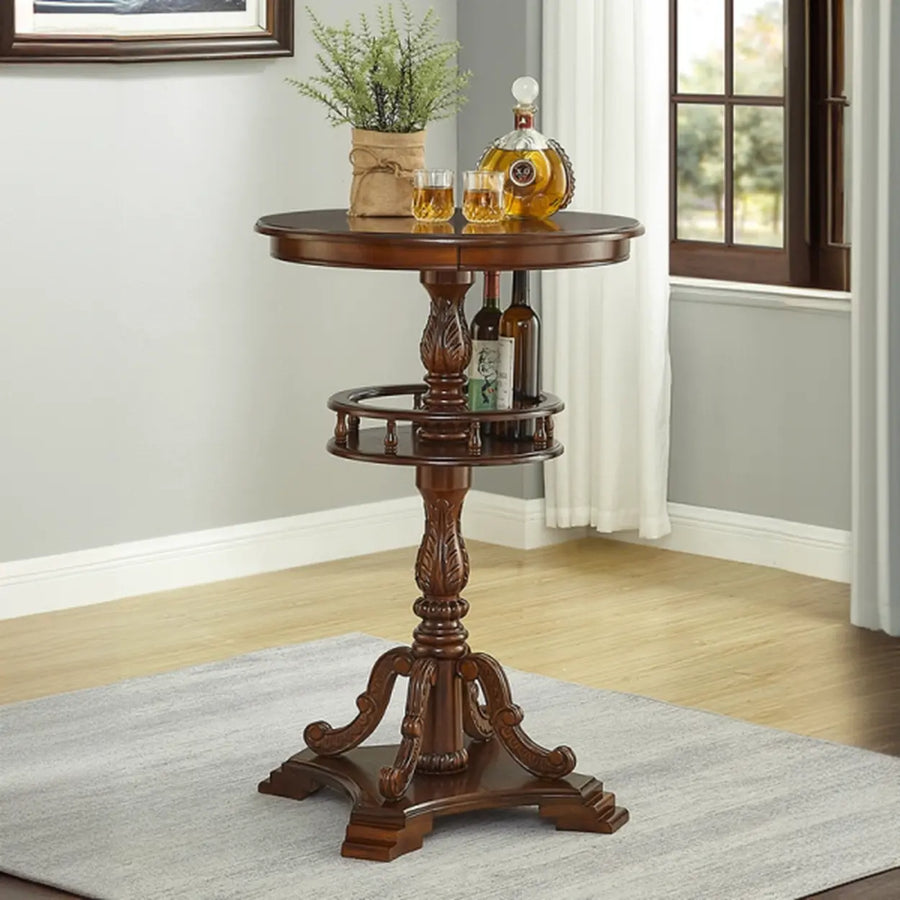 Vintage Classic Small Round Wood Brown Counter Height Bar Table