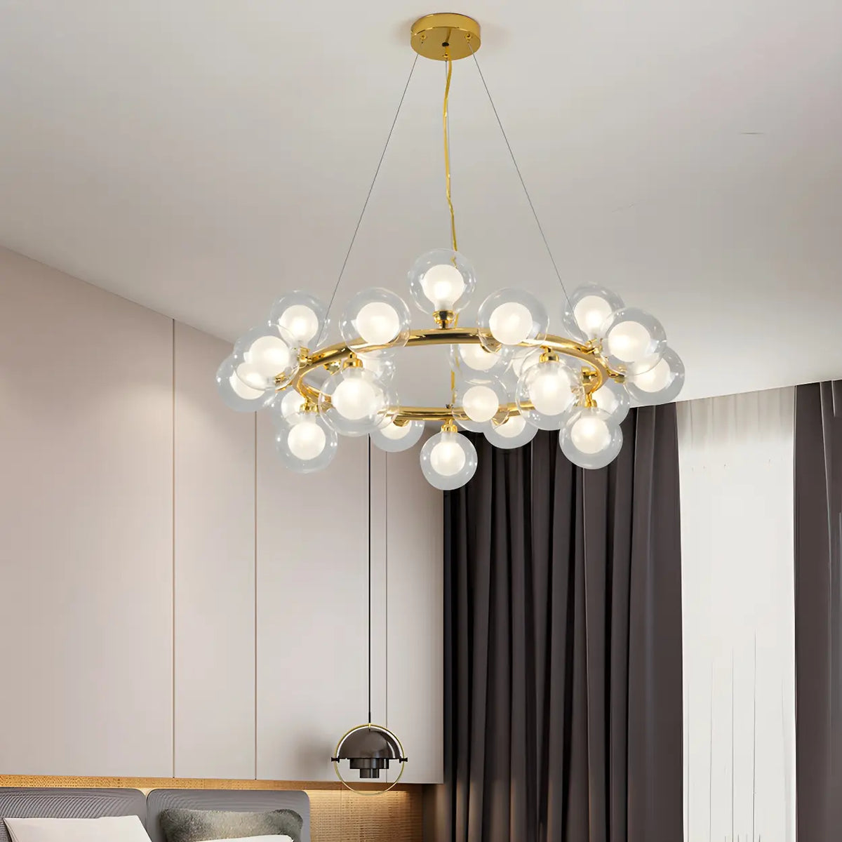 Clear Glass Gold Circle Dining Room Bubble Chandelier