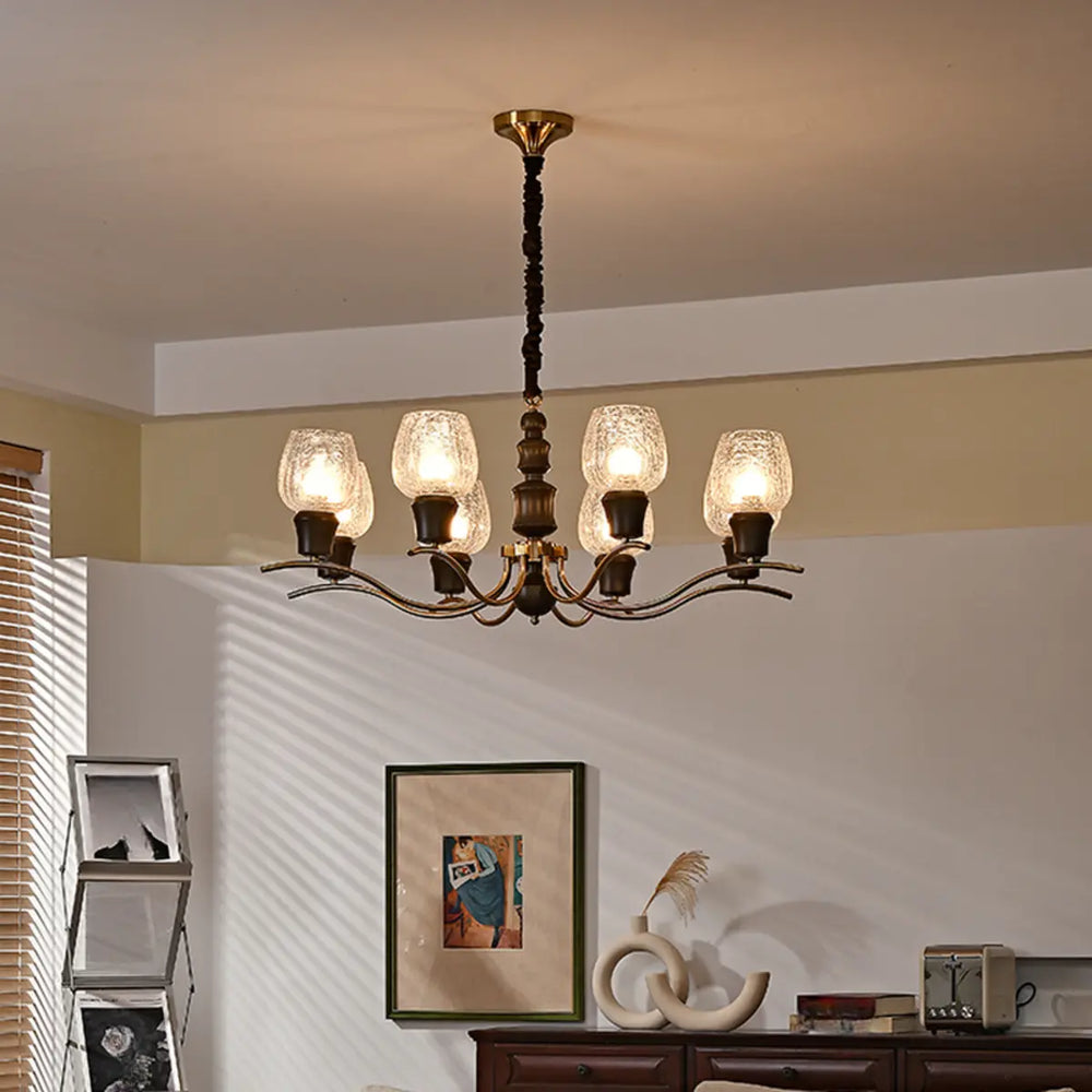 Clear Wine Glass Curve Arm Living Room Large Chandelier
