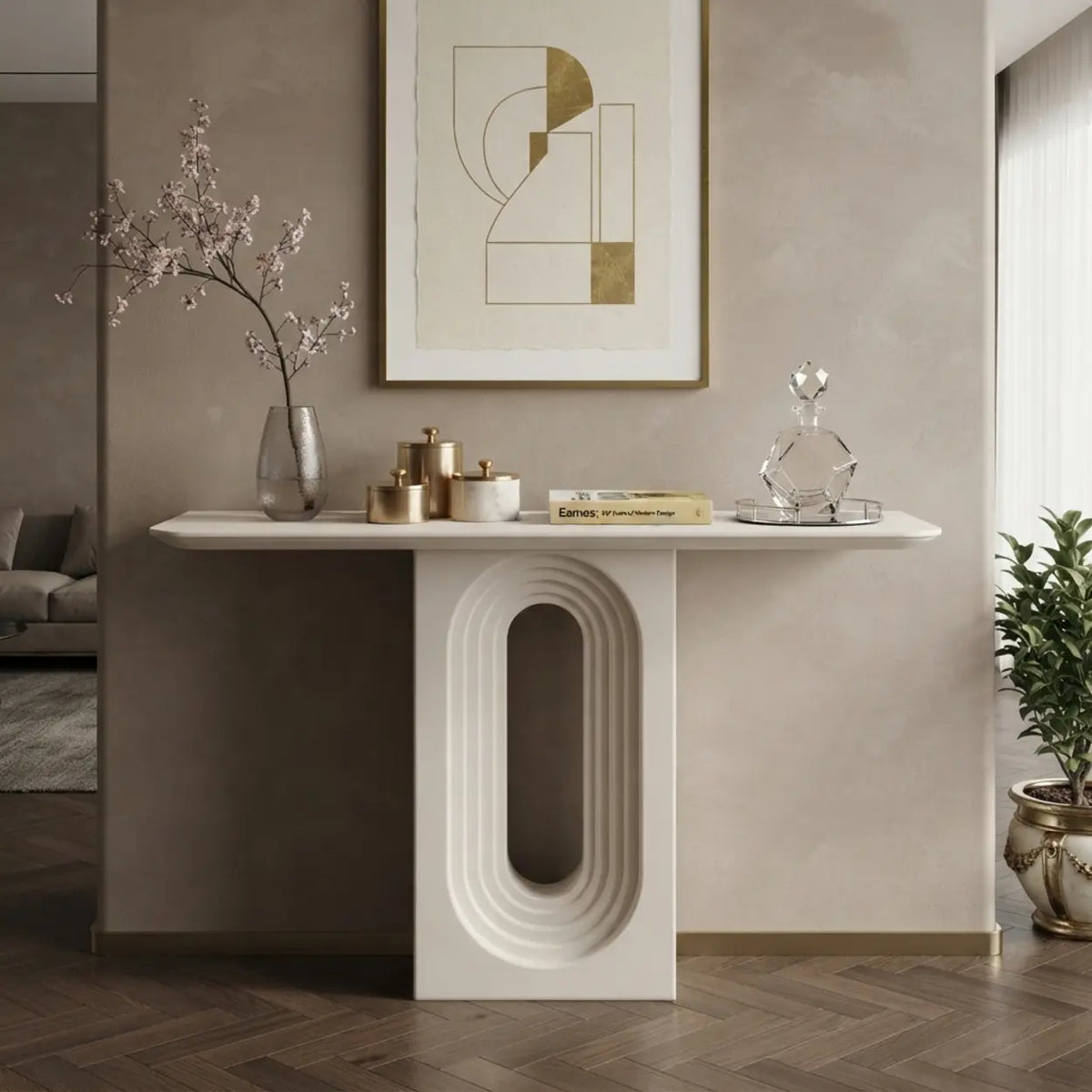 Console Table with Arch Panel Design for Entryway and Living Room