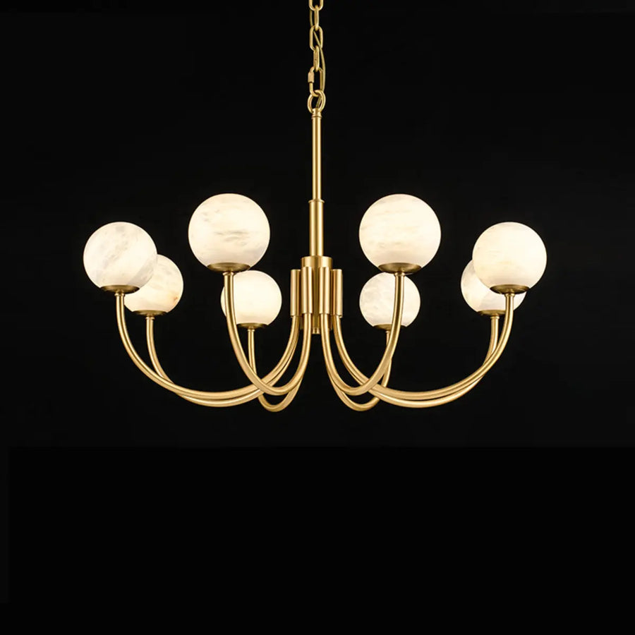 Contemporary Alabaster Gold Branch Globe Hanging Chandelier