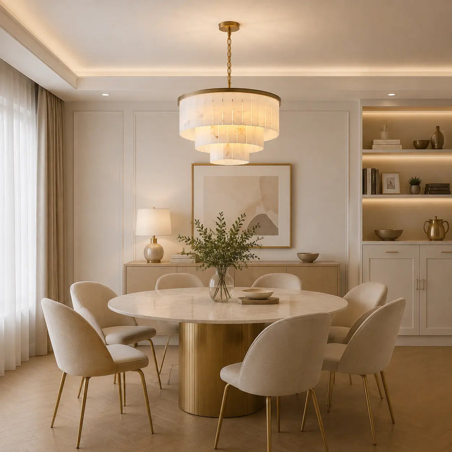 Contemporary Alabaster Tiered Gold Living Room Chandelier
