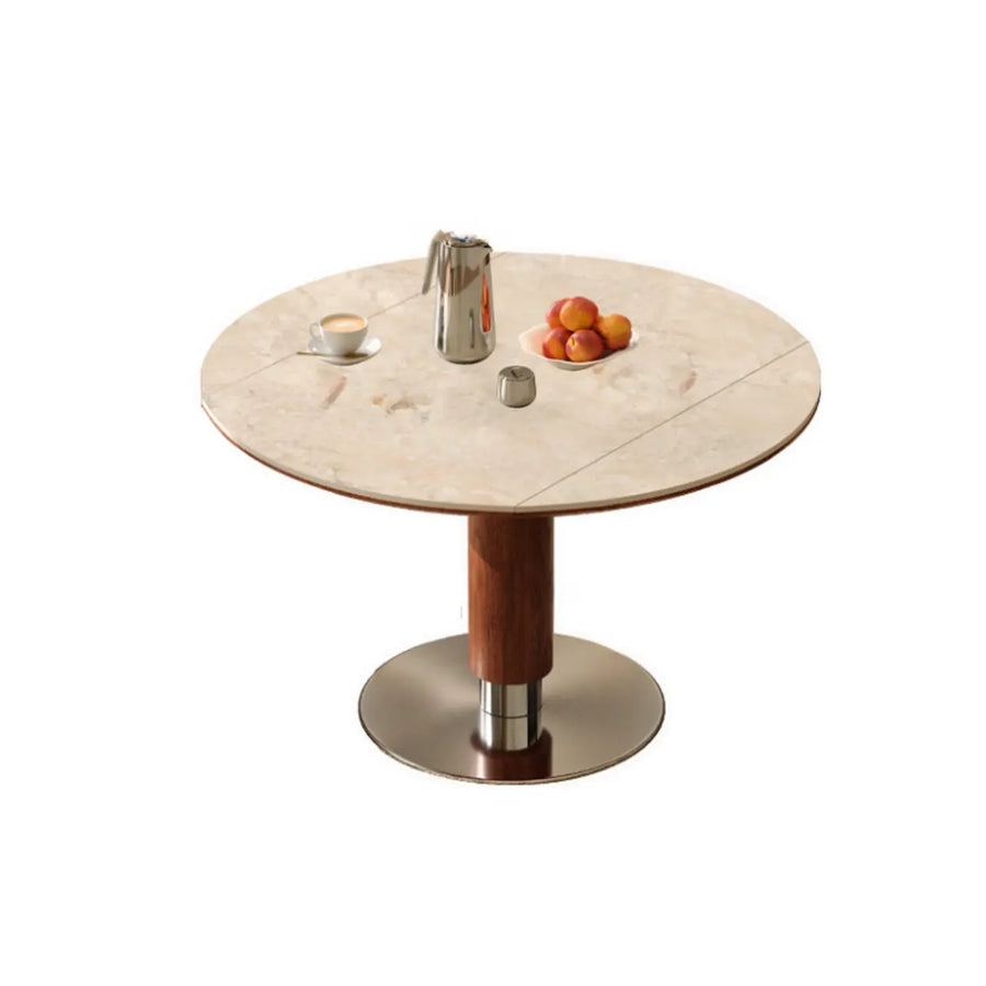 Contemporary Extendable Stone Round Top Metal Base Dining Table
