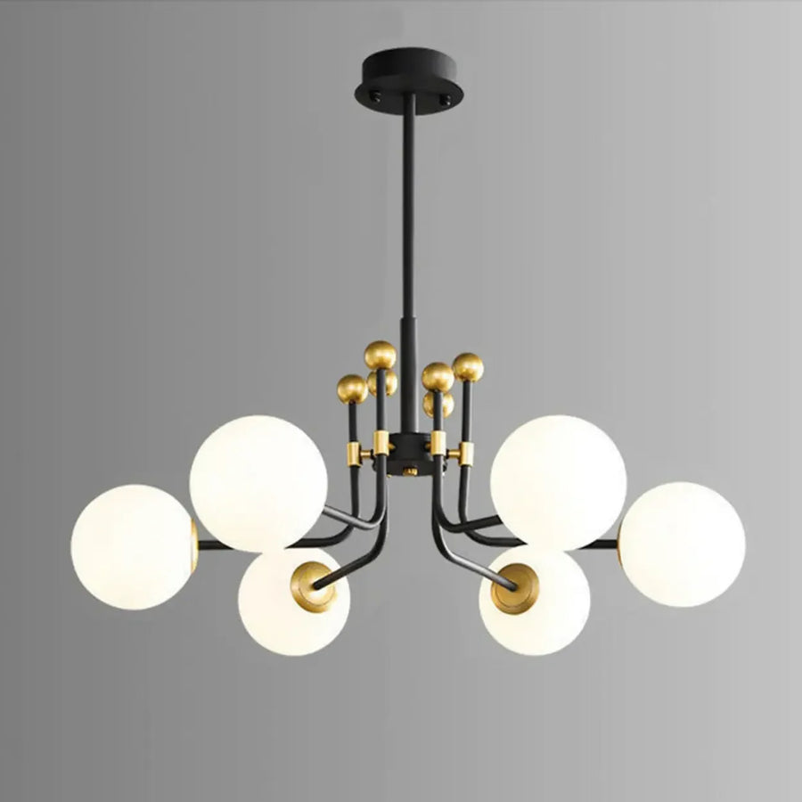 Contemporary Globe Glass Living Room Black Gold Chandelier