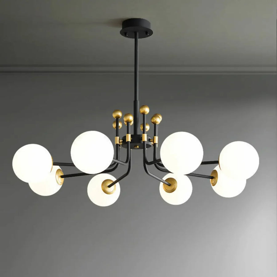 Contemporary Globe Glass Living Room Black Gold Chandelier