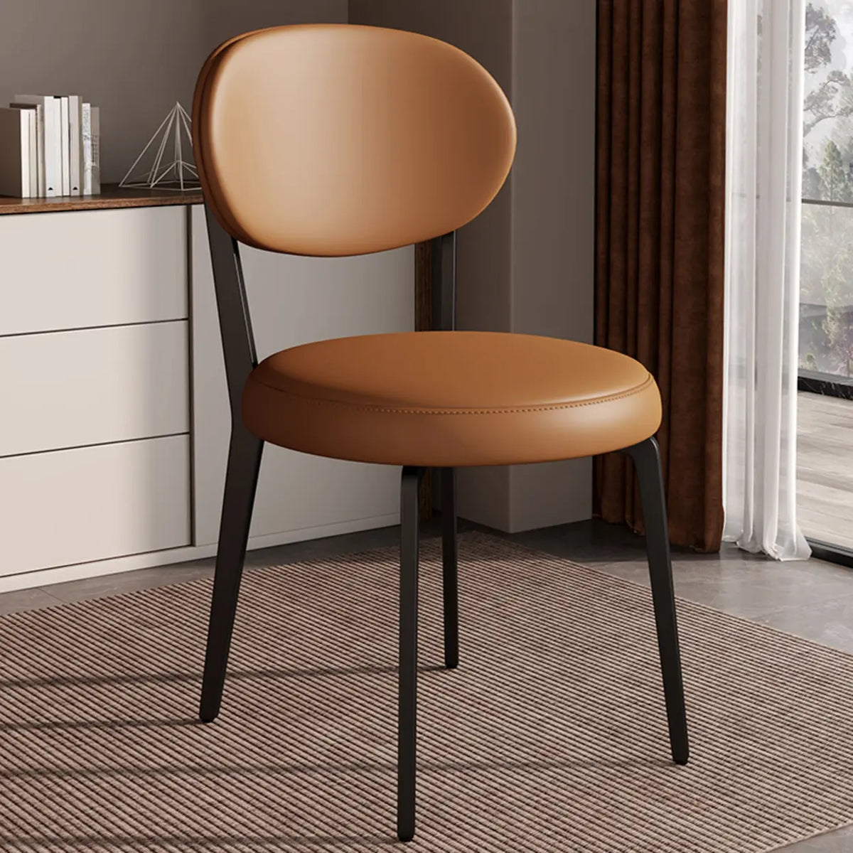 Contemporary Leather Armless Low Curved Back Dining Chair