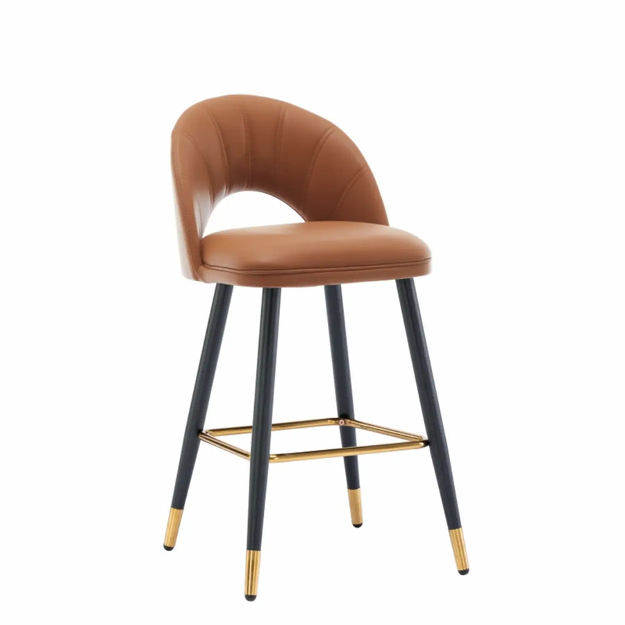 Contemporary Leather Curved Back Bar Stool with Metal Legs