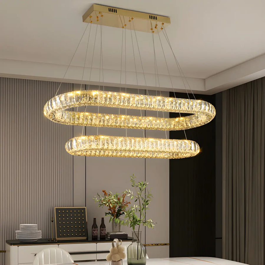 Contemporary Oval Crystal Dining Room Gold Chandelier 9 Bulbs