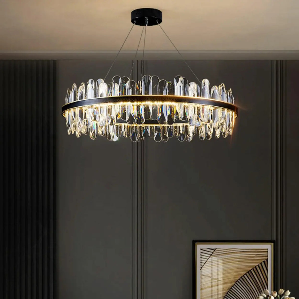 Contemporary Ring Crystal Living Room Black Chandelier