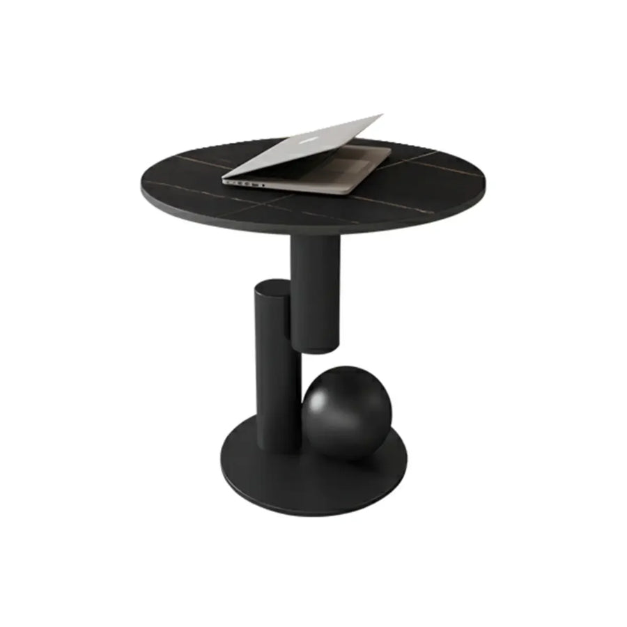 Contemporary Stone Top Abstract Metal Base Coffee Table