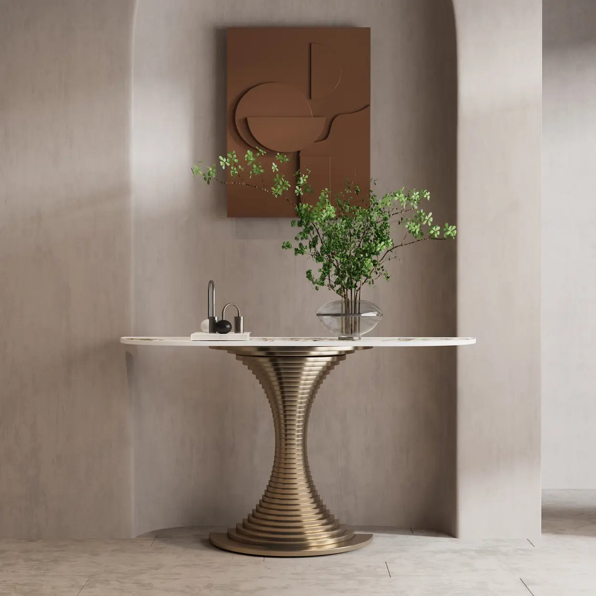 Creative Pedestal Half-Moon Sintered Stone Gold Console Table