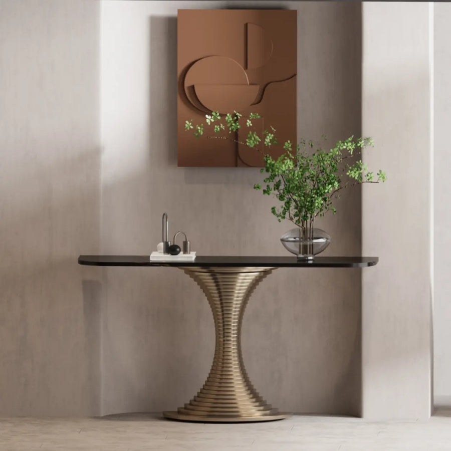 Creative Pedestal Half-Moon Sintered Stone Gold Console Table