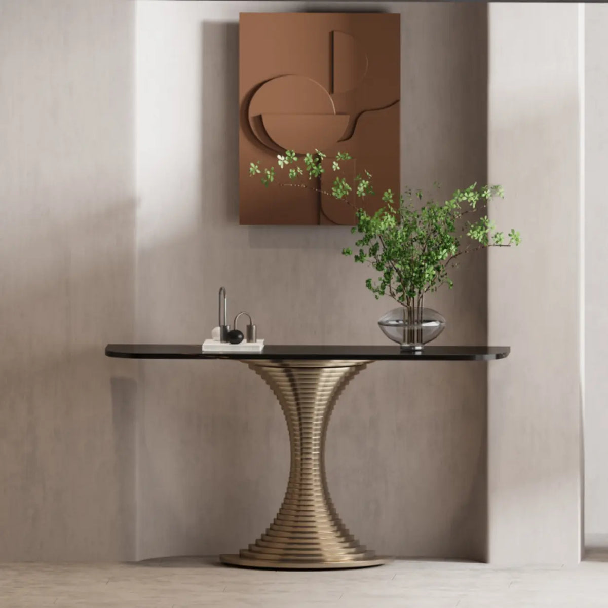 Creative Pedestal Half-Moon Sintered Stone Gold Console Table