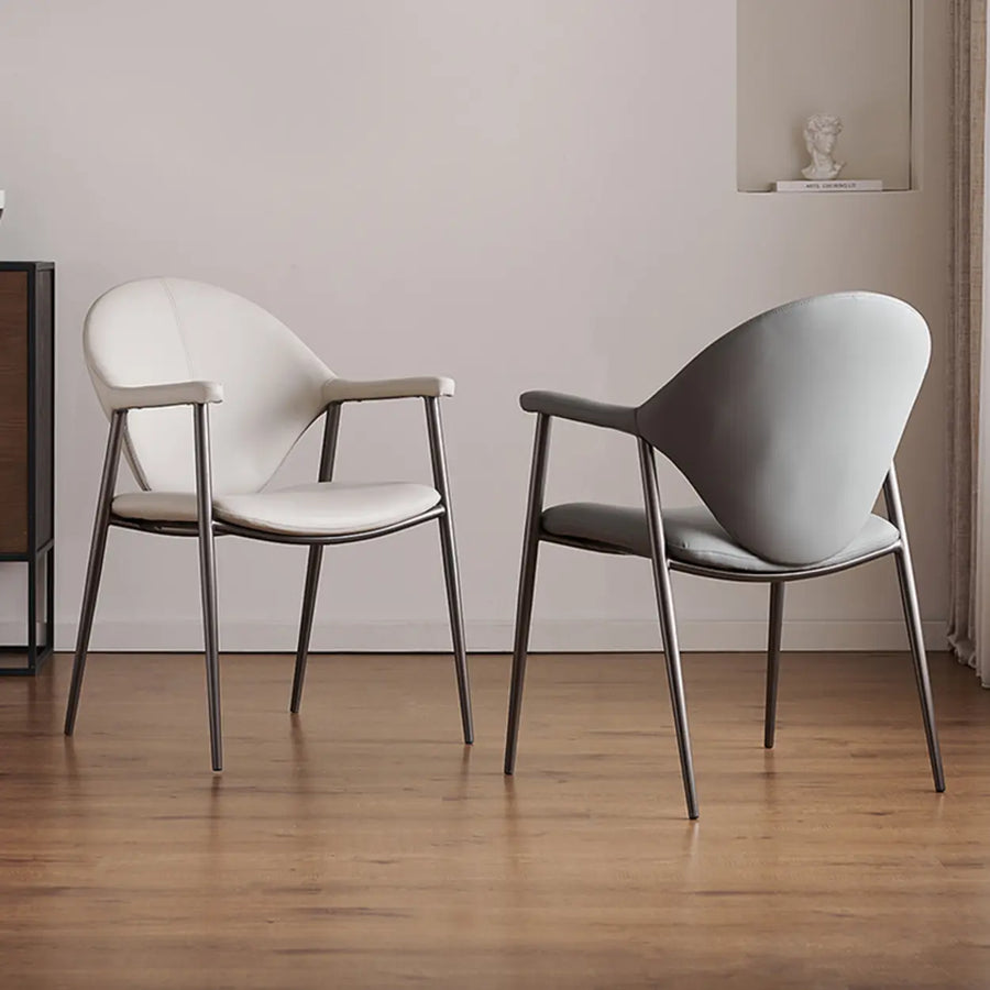 Curved Faux Leather Armrest Metal Dining Chairs Gray