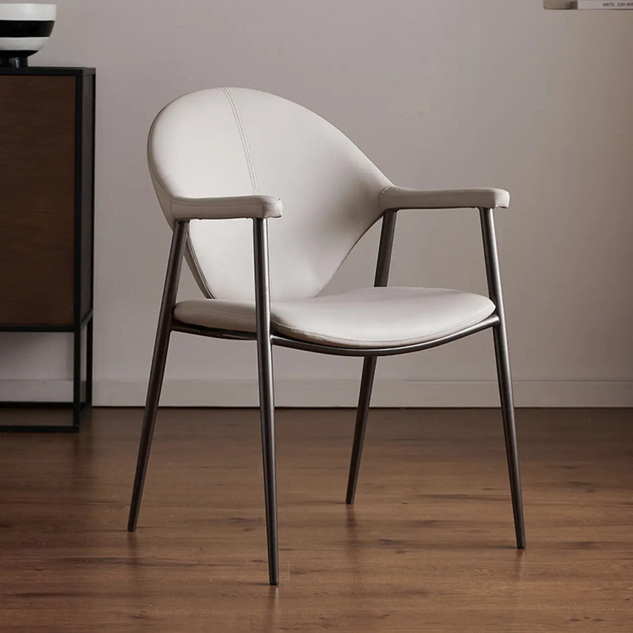 Curved Faux Leather Armrest Metal Dining Chairs Gray
