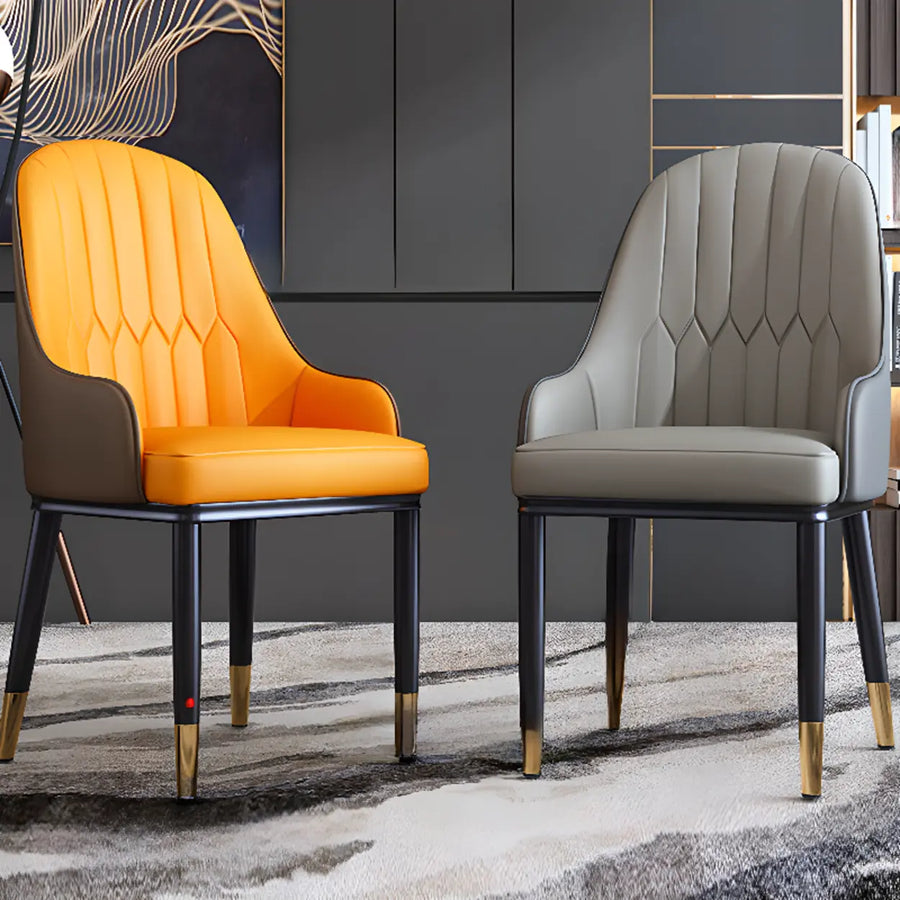 Curved Leather Upholstered Arm Standard Dining Chair