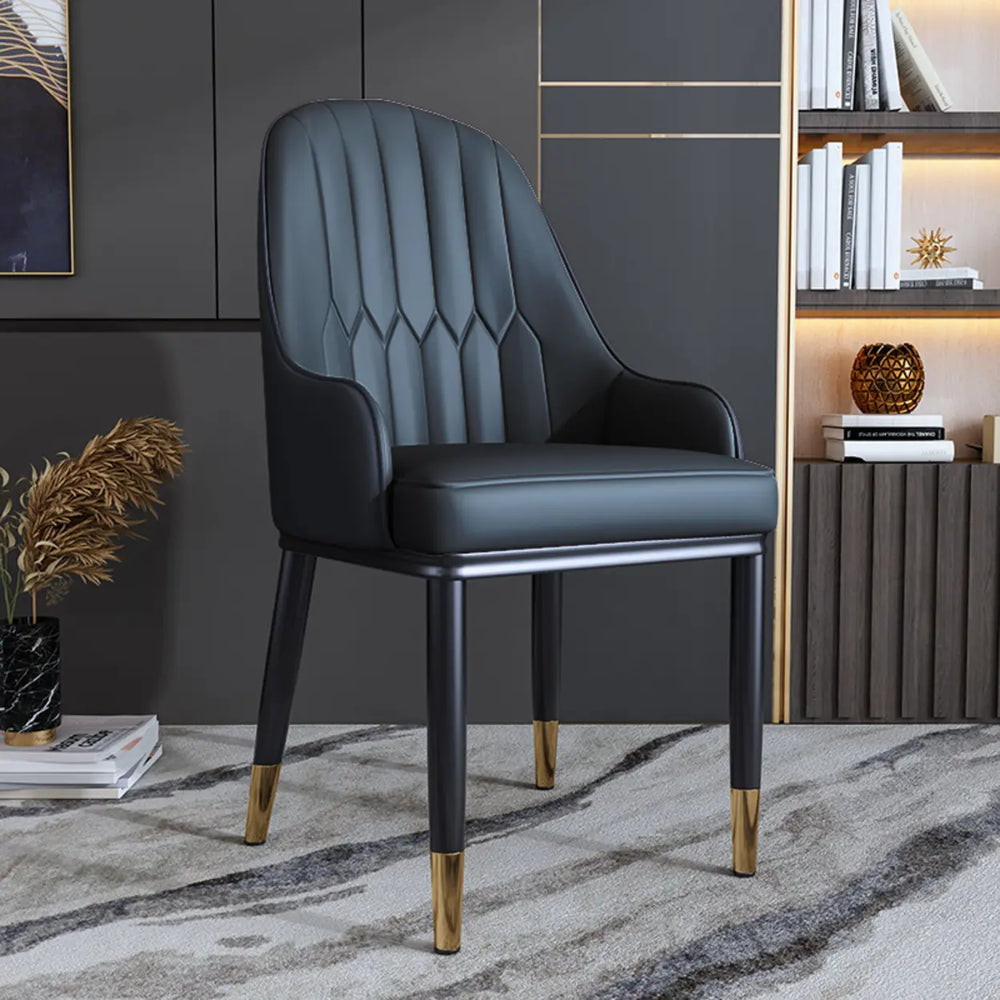 Curved Leather Upholstered Arm Standard Dining Chair