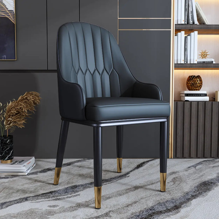 Curved Leather Upholstered Arm Standard Dining Chair