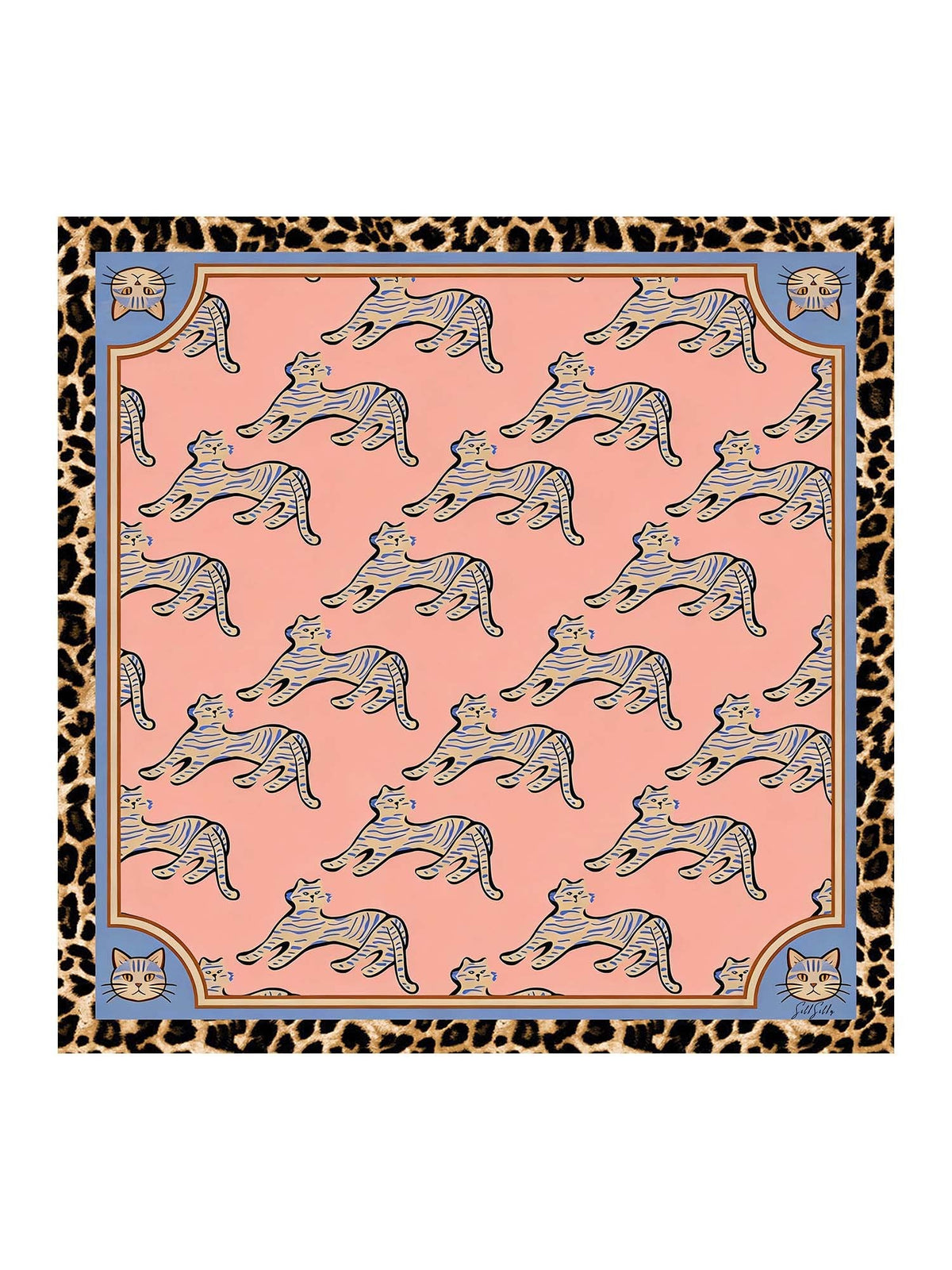 100% Mulberry Silk Cat Pattern Scarf - Size 90x90cm