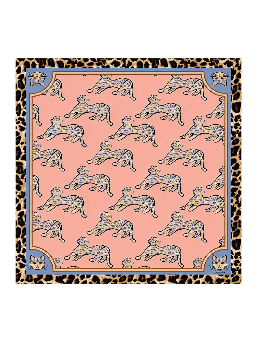 100% Mulberry Silk Cat Pattern Scarf - Size 90x90cm