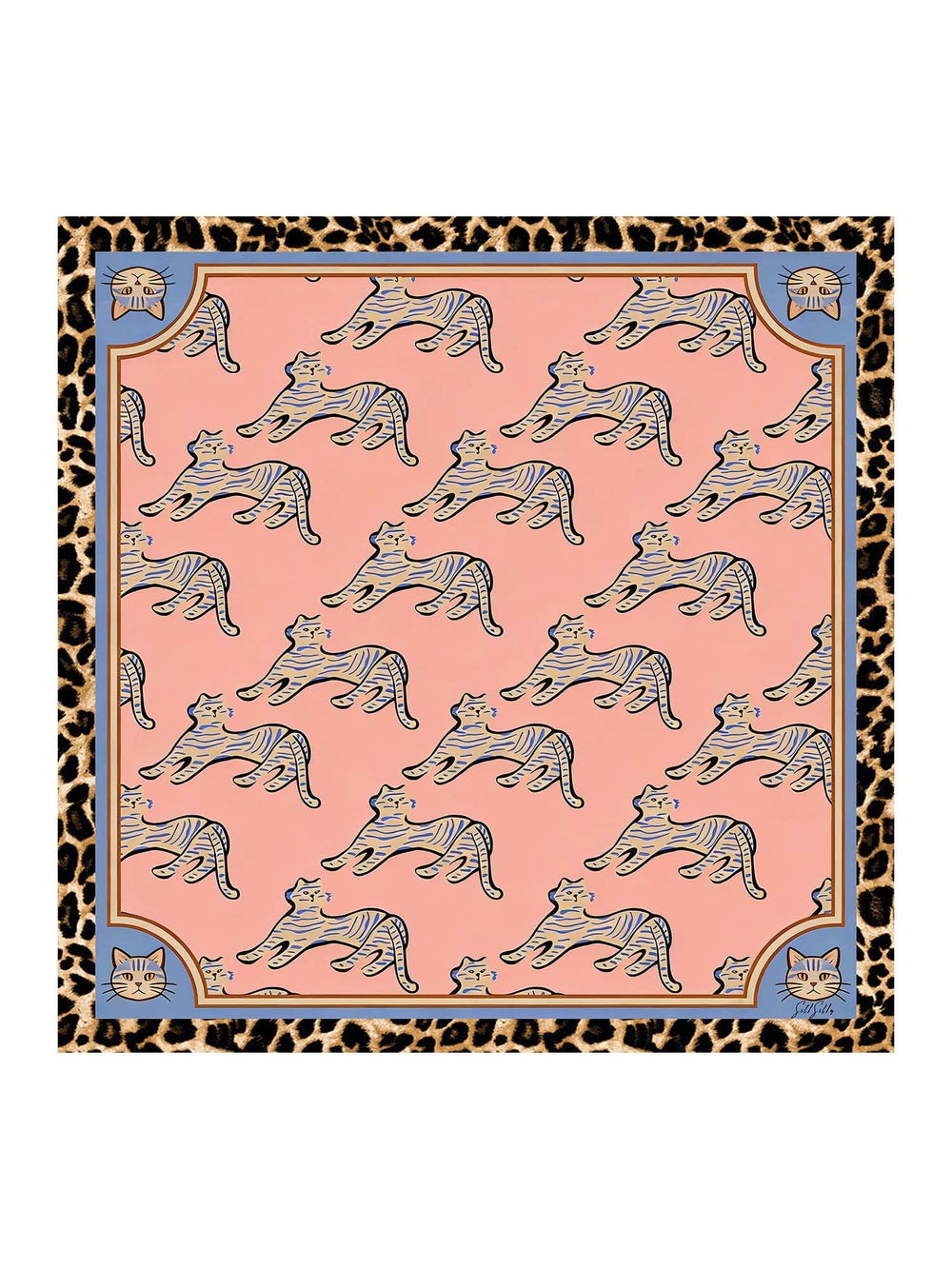 100% Mulberry Silk Cat Pattern Scarf - Size 90x90cm