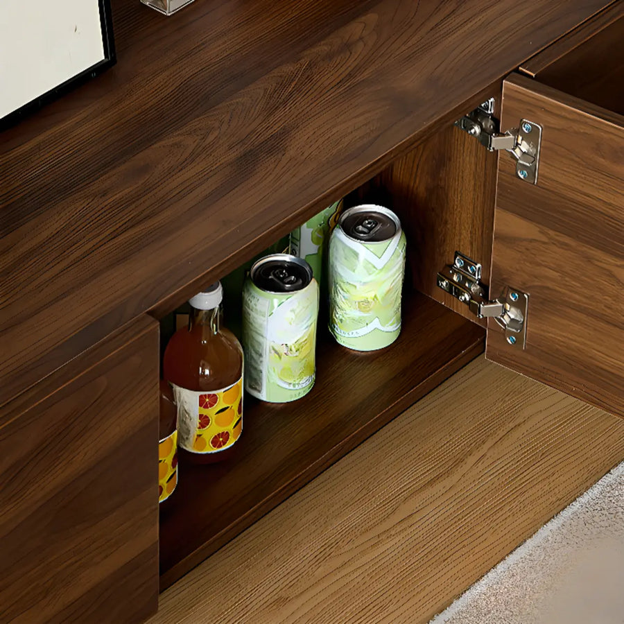 Dark Walnut Wood Cabinet Door Long Rectangle TV Stand