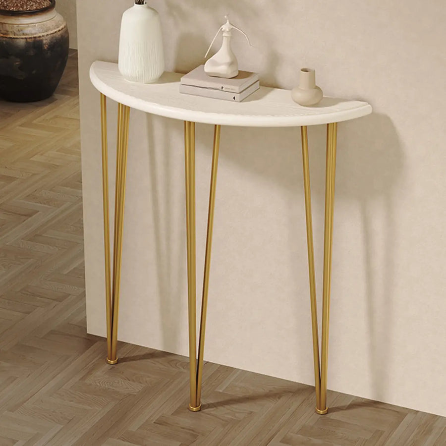 Demilune Pine Wood Gold Metal Three Legs Console Table