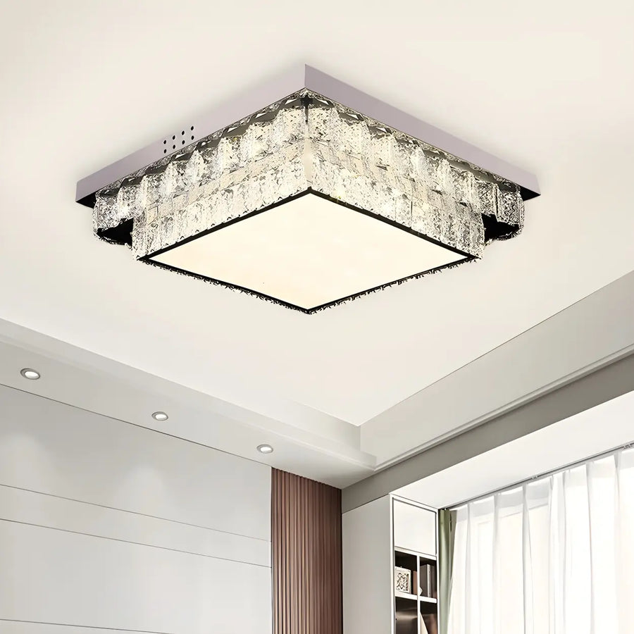 Dimmable Chrome Square Crystal LED Flush Mount Light