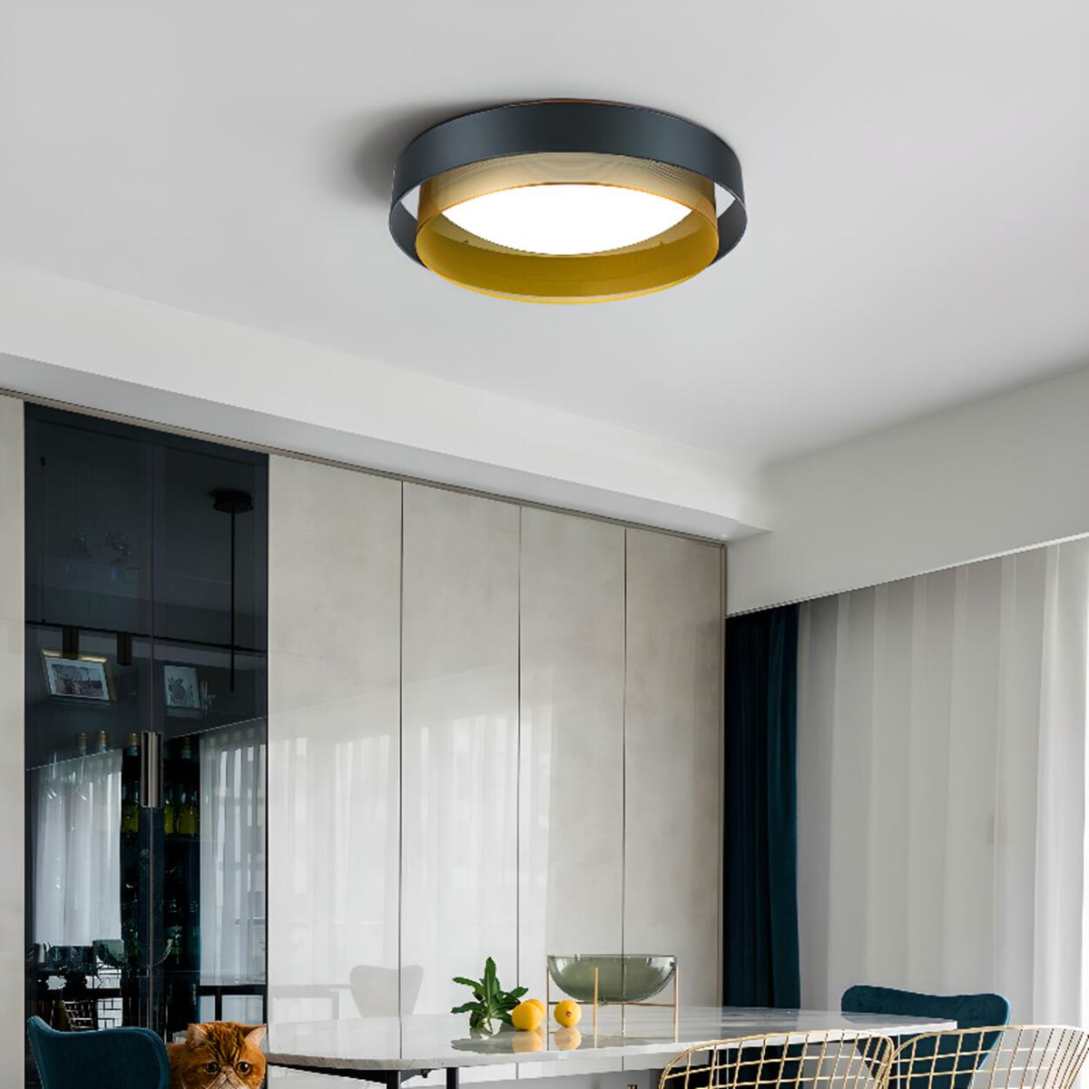 Dining Room Black Double Circle Flush Mount Light