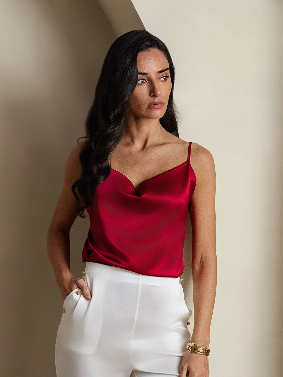 19Momme Silk Cowl Neck Camisole Top