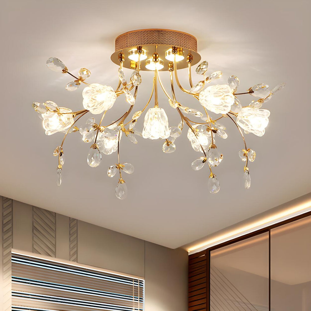 Elegant Blossom Branch Crystal Semi-Flush Mount Light