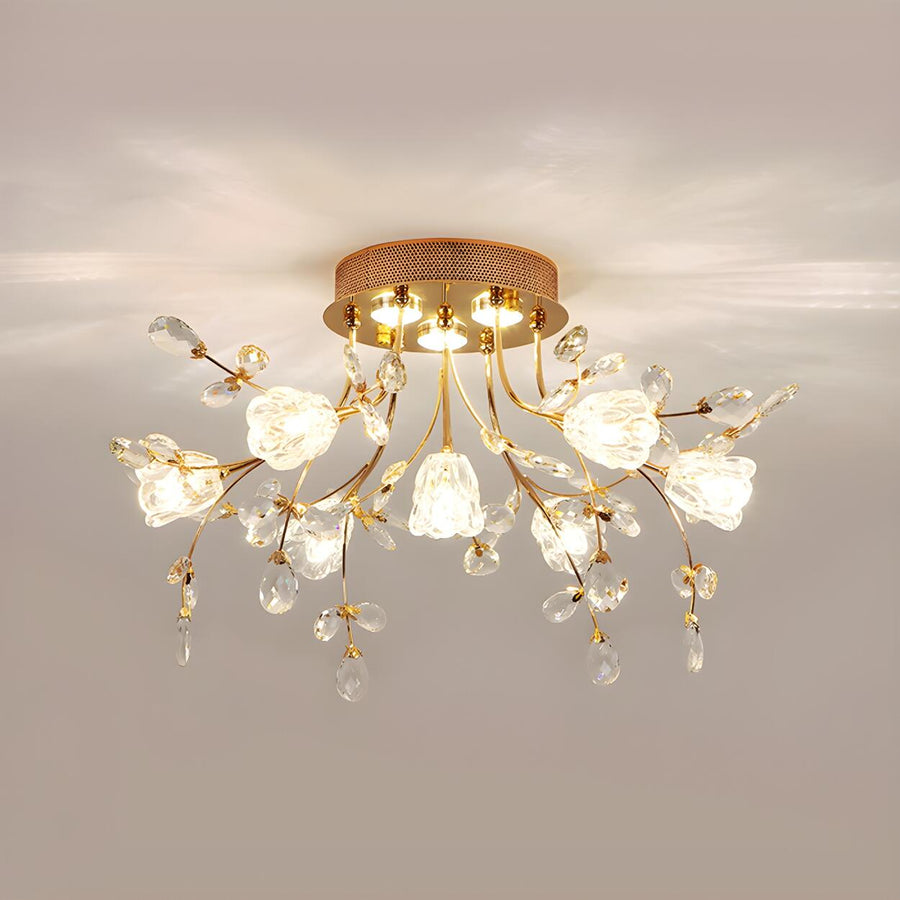 Elegant Blossom Branch Crystal Semi-Flush Mount Light