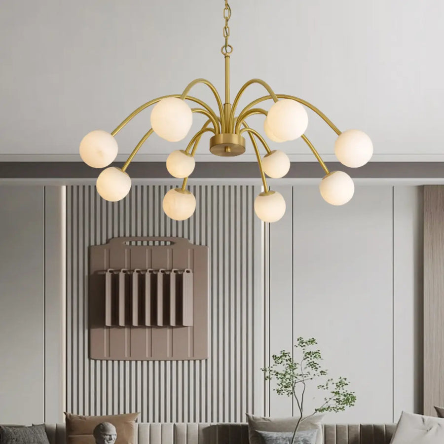 Elegant Brass Branch Alabaster Globe Living Room Chandelier