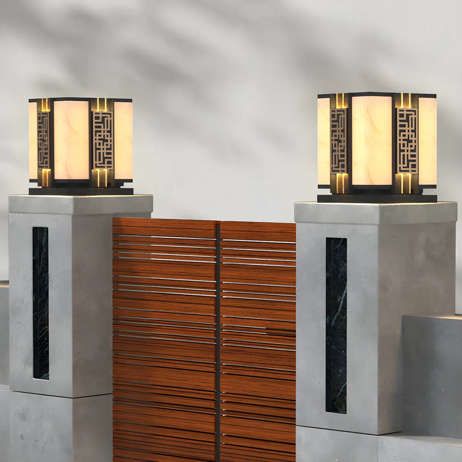 Elegant Pattern Square Metal Outdoor Hardwired Pillar Light