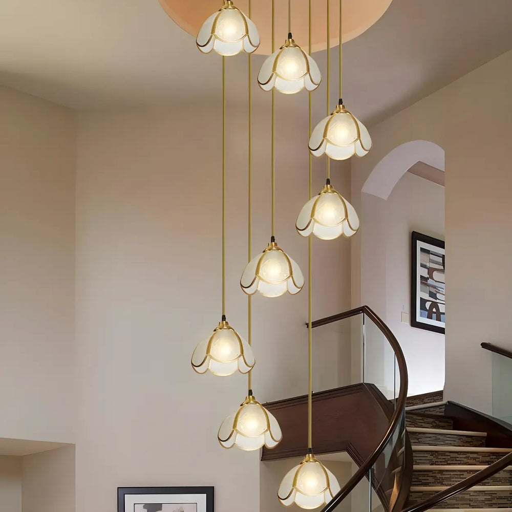 Elegant Clear Glass Flower Spiral Stairwell Pendant Light