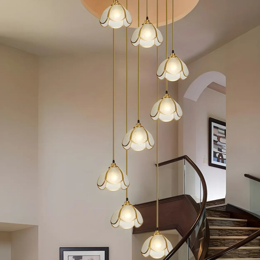 Elegant Clear Glass Flower Spiral Stairwell Pendant Light