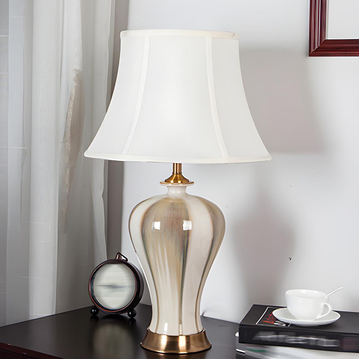 Elegant Fabric Drum Shape Ceramic Vase Table Lamp