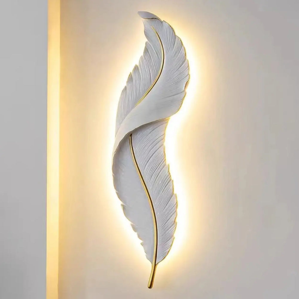 Elegant Feather White Metal LED Wall Sconce