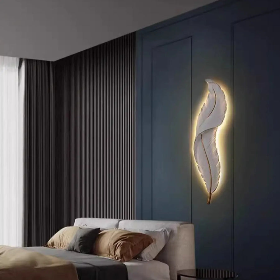 Elegant Feather White Metal LED Wall Sconce