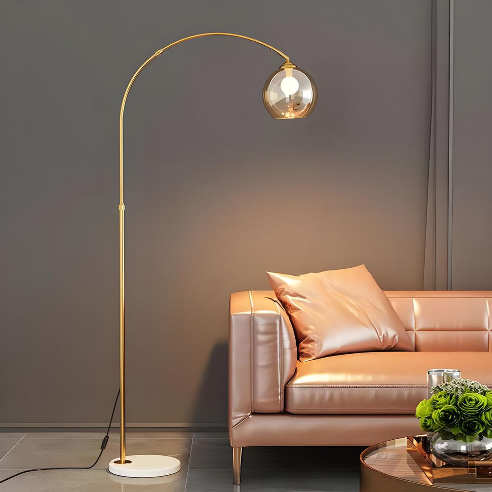 Elegant Glass Globe Gold Arc Metal LED Floor Lamp